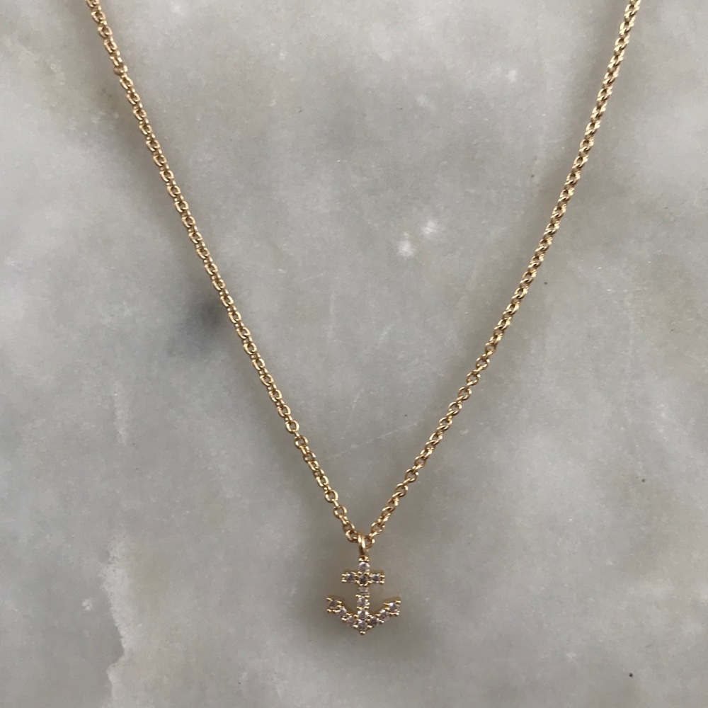 NWOT Gold & Crystal Necklace w/ Anchor Charm